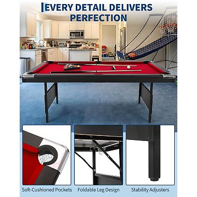7FT Foldable Billiard Pool Table, Multipurpose Portable Game Table Full Kit for Family Game Room Use