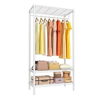 Freestanding Clothes Rack, Metal Wire Shelving Storage Clothing Rack with Haning Rod