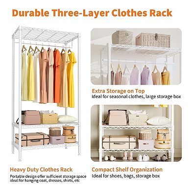 Freestanding Clothes Rack, Metal Wire Shelving Storage Clothing Rack with Haning Rod