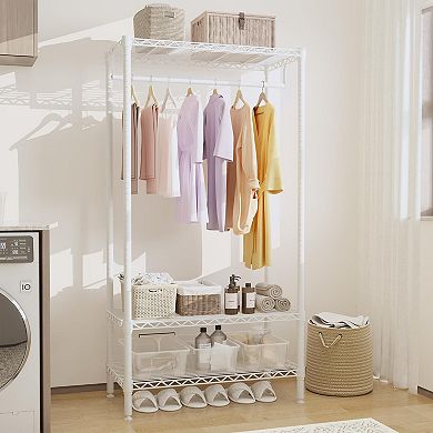 Freestanding Clothes Rack, Metal Wire Shelving Storage Clothing Rack with Haning Rod