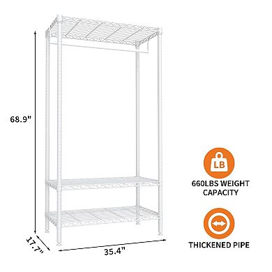 Freestanding Clothes Rack, Metal Wire Shelving Storage Clothing Rack with Haning Rod