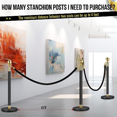 2-Piece VIP Stanchion with Black Velvet Rope, Red Carpet Queue Divider for Wedding