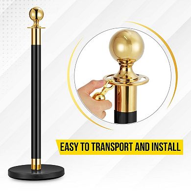 2-Piece VIP Stanchion with Black Velvet Rope, Red Carpet Queue Divider for Wedding