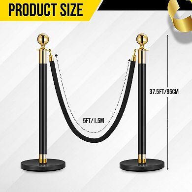 2-Piece VIP Stanchion with Black Velvet Rope, Red Carpet Queue Divider for Wedding