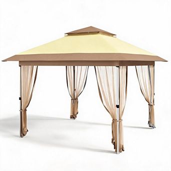 Outdoor Pop-up Shelter Gazebo, Large Space Shade Tent with Netting for Garden Outdoor Activities