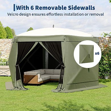 12FT 6-Sided Pop Up Gazebo, All Weather Canopy Tent with Mosquito Net and Detachable Wind Cloths