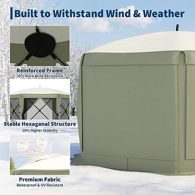 12FT 6-Sided Pop Up Gazebo, All Weather Canopy Tent with Mosquito Net and Detachable Wind Cloths