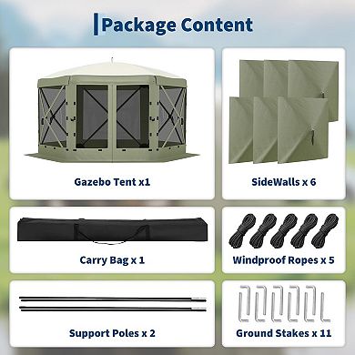 12FT 6-Sided Pop Up Gazebo, All Weather Canopy Tent with Mosquito Net and Detachable Wind Cloths