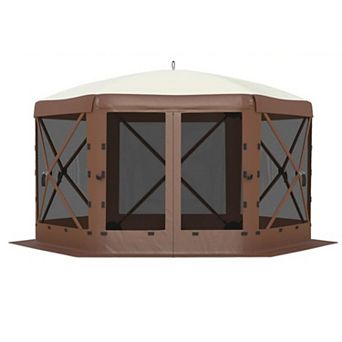 12FT 6-Sided Pop Up Gazebo, All Weather Canopy Tent with Mosquito Net and Detachable Wind Cloths