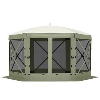 12FT 6-Sided Pop Up Gazebo, All Weather Canopy Tent with Mosquito Net and Detachable Wind Cloths
