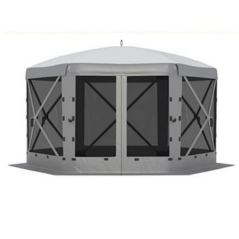 12FT 6-Sided Pop Up Gazebo, All Weather Canopy Tent with Mosquito Net and Detachable Wind Cloths