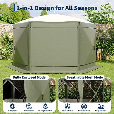 13x13' 6‑Sided Pop‑Up Gazebo Screen Tent,Instant‑Setup Canopy with Removable Canopy Top&Wind Cloths