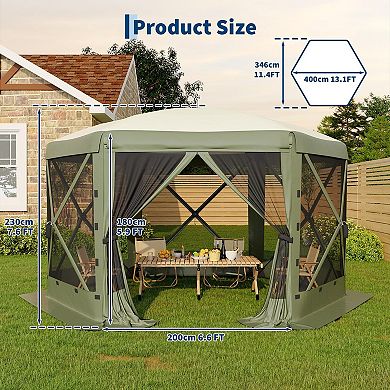13x13' 6‑Sided Pop‑Up Gazebo Screen Tent,Instant‑Setup Canopy with Removable Canopy Top&Wind Cloths