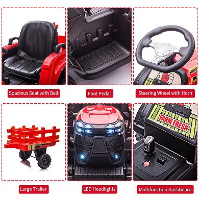 12V Kids Electric Ride On Tractor with Trailer