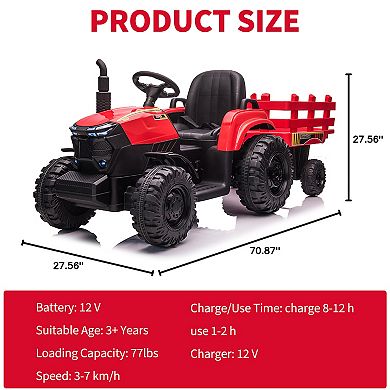 12V Kids Electric Ride On Tractor with Trailer