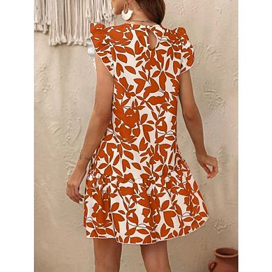 Women's Summer Beach Boho Ruffle Trim Dresses Sleeveless Swing Flowy Vocation Tiered Sun Dress
