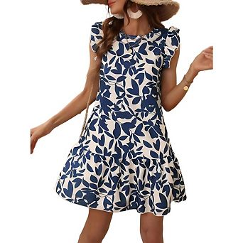 Women's Summer Beach Boho Ruffle Trim Dresses Sleeveless Swing Flowy Vocation Tiered Sun Dress