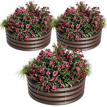 3-Pack 2 x 1.5 ft Round Raised Garden Beds Galvanized Metal Planters with Open Bottom for Patio