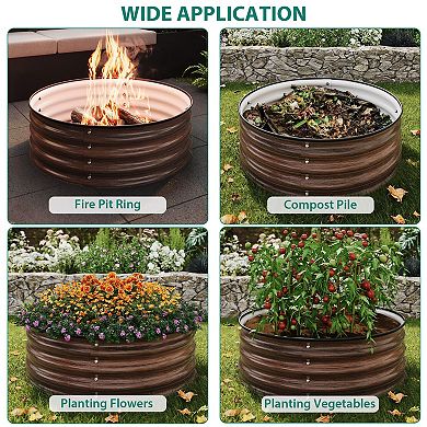 3-Pack 2 x 1.5 ft Round Raised Garden Beds Galvanized Metal Planters with Open Bottom for Patio
