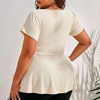 Womens Plus Size Summer U Neck Tops Short Sleeve Shirts Slim Fit Zip Up Blouses