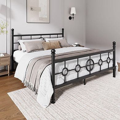 Metal Bed Frame with Vintage Circular Headboard & Footboard, Iron Platform Bed, Noise Free