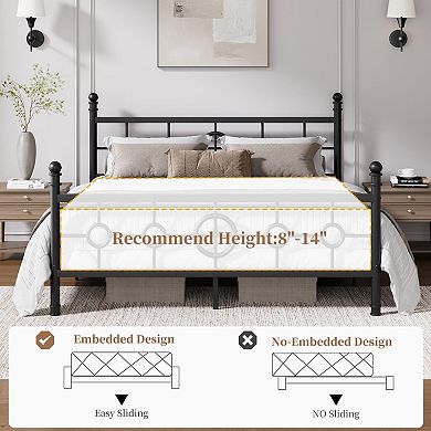Metal Bed Frame with Vintage Circular Headboard & Footboard, Iron Platform Bed, Noise Free