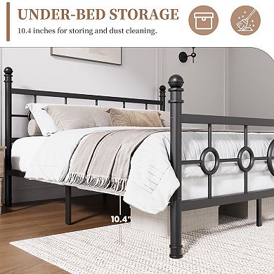 Metal Bed Frame with Vintage Circular Headboard & Footboard, Iron Platform Bed, Noise Free