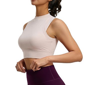 Women's Mock Neck Sleeveless Workout Tank Top Double Strap Slim Fit Cropped Athletic Yoga Cami Top