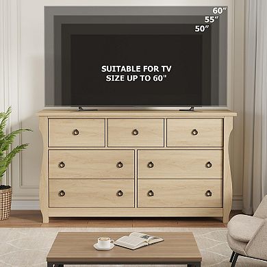 Spacious Storage Solution Wooden Dresser, Modern Wide Chest with 7 Drawers, Freestanding Organizer