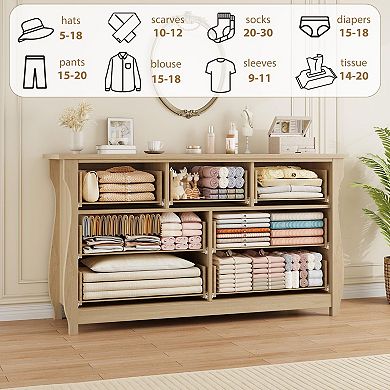 Spacious Storage Solution Wooden Dresser, Modern Wide Chest with 7 Drawers, Freestanding Organizer
