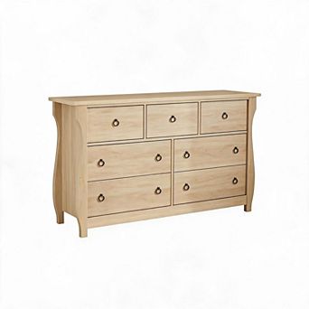 Spacious Storage Solution Wooden Dresser, Modern Wide Chest with 7 Drawers, Freestanding Organizer
