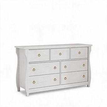 Spacious Storage Solution Wooden Dresser, Modern Wide Chest with 7 Drawers, Freestanding Organizer