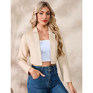 GlowSol Womens Cropped Lapel Collared Blazer Lightweight Long Sleeve Business Casual Suit Jackets