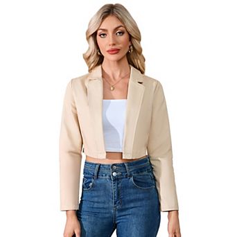 GlowSol Womens Cropped Lapel Collared Blazer Lightweight Long Sleeve Business Casual Suit Jackets