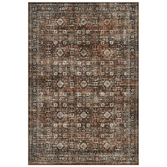 Washable Area Rug Vintage Floral Print Floor Cover with Non-Slip Backing Foldable Low Pile Carpet