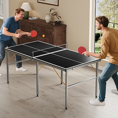 Folding Ping Pong Table, 6x3ft Portable Table Tennis Set with Quick Assembly