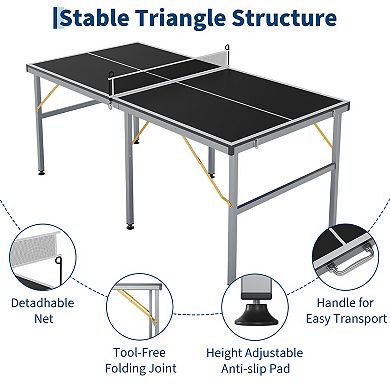 Folding Ping Pong Table, 6x3ft Portable Table Tennis Set with Quick Assembly