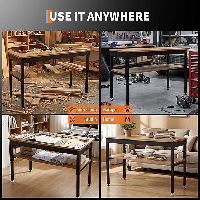 Multi-Functional Adjustable Workbench, Sturdy Heavy-Duty Work Table with Power Station & Shelf