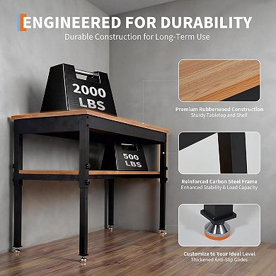 Multi-Functional Adjustable Workbench, Sturdy Heavy-Duty Work Table with Power Station & Shelf