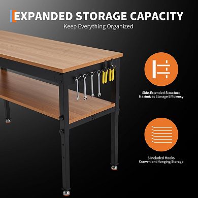 Multi-Functional Adjustable Workbench, Sturdy Heavy-Duty Work Table with Power Station & Shelf