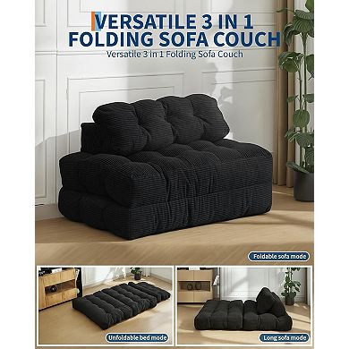 Folding Sofa Bed Corduroy - Tufted Convertible Sleeper Couch Foldable Sofa for Living Room Apartment