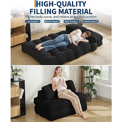 Folding Sofa Bed Corduroy - Tufted Convertible Sleeper Couch Foldable Sofa for Living Room Apartment