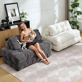 Folding Sofa Bed Corduroy - Tufted Convertible Sleeper Couch Foldable Sofa for Living Room Apartment