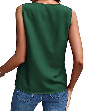 Women's V Neck Ruffle Sleeveless Business Casual Going Out Tank Top
