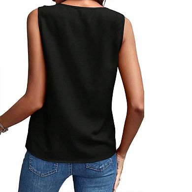Women's V Neck Ruffle Sleeveless Business Casual Going Out Tank Top