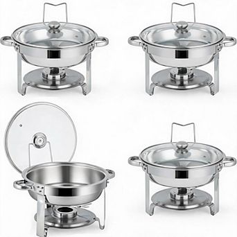 4 pc 6-qt Chafing Dish Buffet Set, Round Food Warmer for Events Dinners