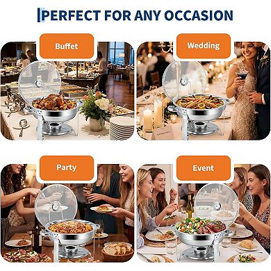 4-Piece 6QT Chafing Dish Buffet Set, Round Food Warmer for Events Dinners