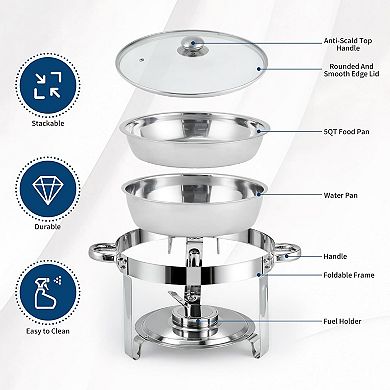 4-Piece 6QT Chafing Dish Buffet Set, Round Food Warmer for Events Dinners