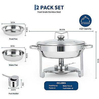 4-Piece 6QT Chafing Dish Buffet Set, Round Food Warmer for Events Dinners