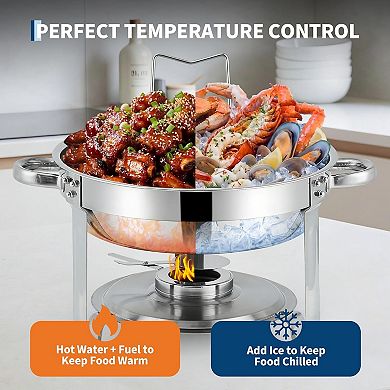 4-Piece 6QT Chafing Dish Buffet Set, Round Food Warmer for Events Dinners